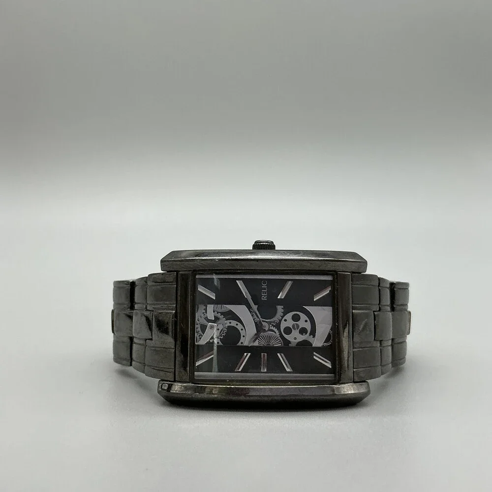 Relic Mens Watch 31mm Black Dial Gunmetal Silver Tone ZR77133 New Battery 7